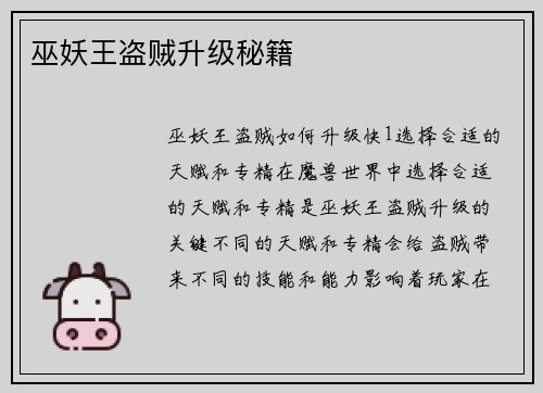 巫妖王盗贼升级秘籍